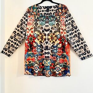 Ali Miles Color-Block Floral Animal Print Tunic Blouse Size XL